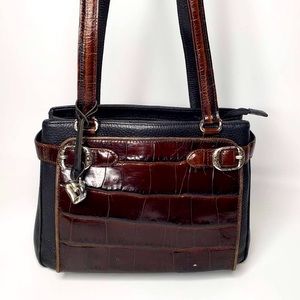 Brighton Women’s Lydia Organizer Croc Embossed Fold Out Wallet Shoulder Bag